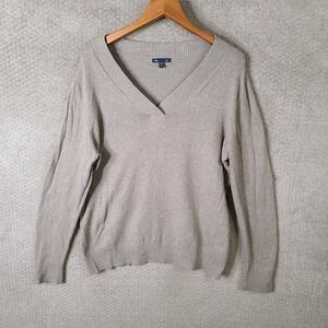 Gap Sweater Womens XXL Beige V Neck Long Sleeve Pullover‎ Knit Top Stretch